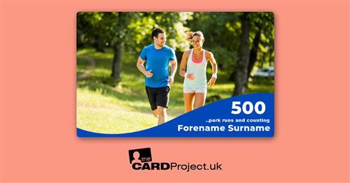 Park Run Number and Barcode Card, 500 Runs and Counting  (FRONT)