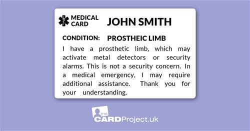 Prosthetic Limb Mono Medical Card (FRONT)