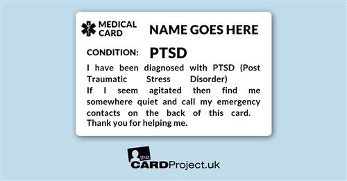 PTSD (Post Traumatic Stress Disorder) Mono Medical Awareness ID Alert Card (FRONT)