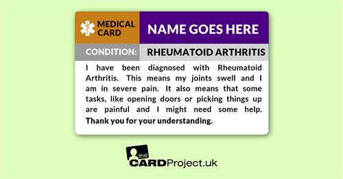 Rheumatoid Arthritis Awareness Medical ID Alert Card  (FRONT)