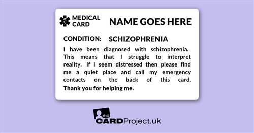 Schizophrenia Awareness Mono Medical ID Alert Card, Mental Health Disorder Emergency Card  (FRONT)