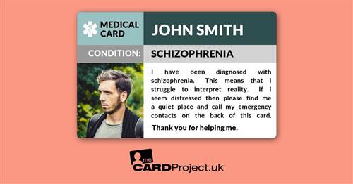 Schizophrenia Awareness Photo Medical ID Alert Card, Mental Health Emergency Card (FRONT)