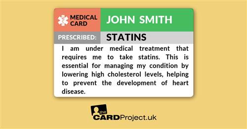 Statin Medicine Alert ID Card  (FRONT)