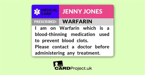 Warfarin Medicine Alert ID (FRONT)