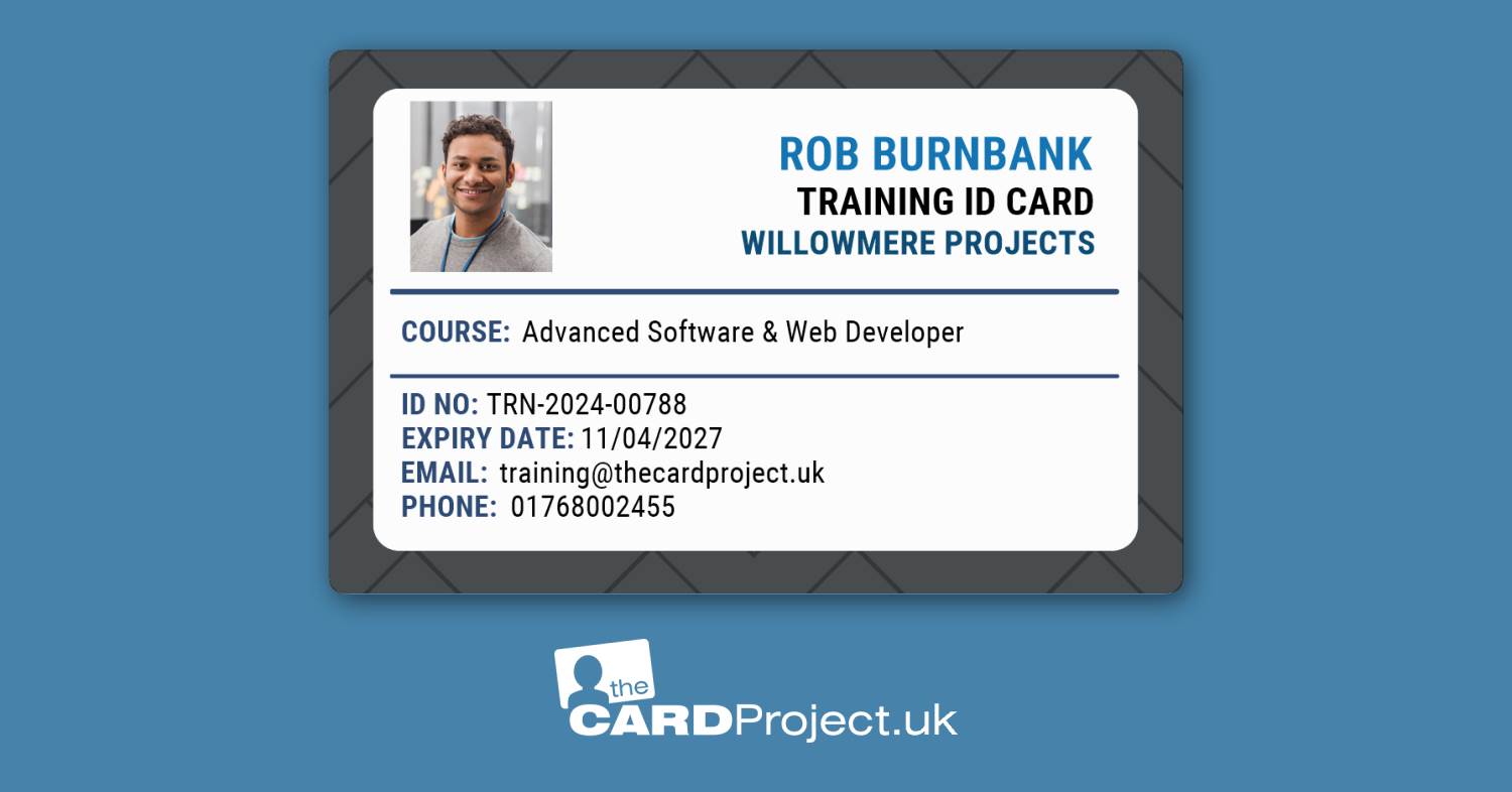 white training card, simple training id card, blue text photo id card ...